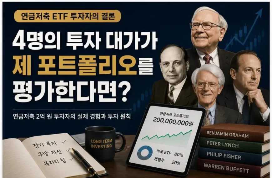 연금저축 ETF 투자자의 포트폴리오를 워런 버핏, 벤저민 그레이엄, 피터 린치, 필립 피셔의 투자 철학으로 분석한 투자 전략 이미지