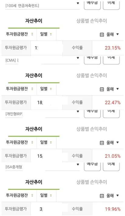 연금저축 ETF 계좌와 미국 개별주식, IRP, ISA 계좌의 2026년 수익률 비교 화면