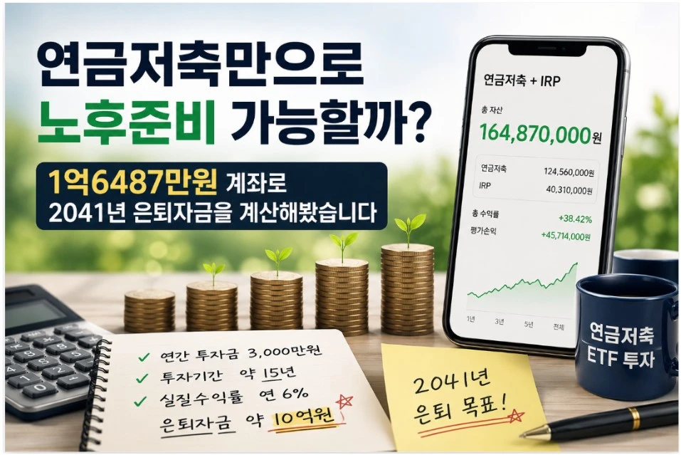 연금저축과 IRP 자산 1억6487만원으로 계산한 2041년 은퇴자금 예상 시뮬레이션