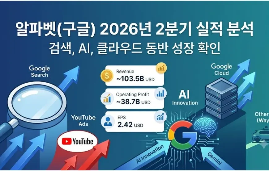 2026년 2분기 알파벳 실적 분석으로 매출, 영업이익, EPS와 Google Cloud 및 AI 성장 현황을 정리한 대표 이미지