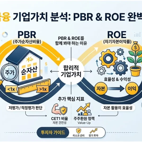 KB금융 기업가치 분석에서 PBR과 ROE를 함께 활용해 기업가치와 저평가 여부를 설명한 인포그래픽