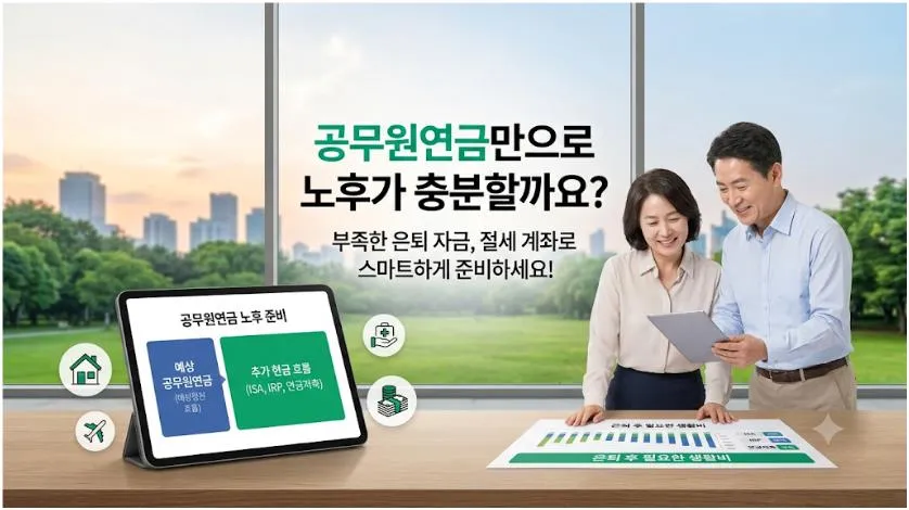 공무원연금 노후 준비를 위해 예상 연금과 ISA, IRP, 연금저축을 함께 계획하는 모습