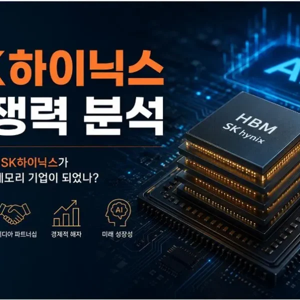 SK하이닉스 경쟁력 분석을 주제로 AI 반도체와 HBM 메모리 기술 경쟁력을 표현한 대표 이미지