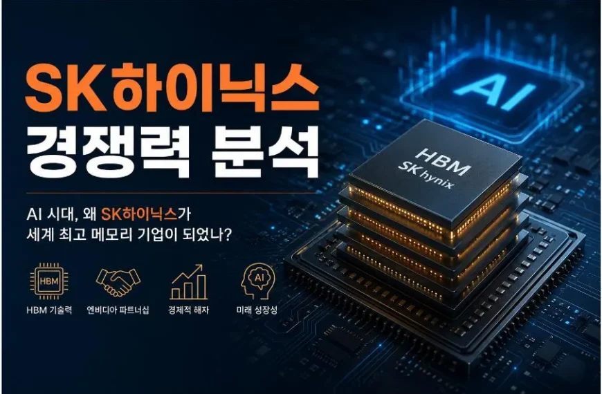 SK하이닉스 경쟁력 분석을 주제로 AI 반도체와 HBM 메모리 기술 경쟁력을 표현한 대표 이미지
