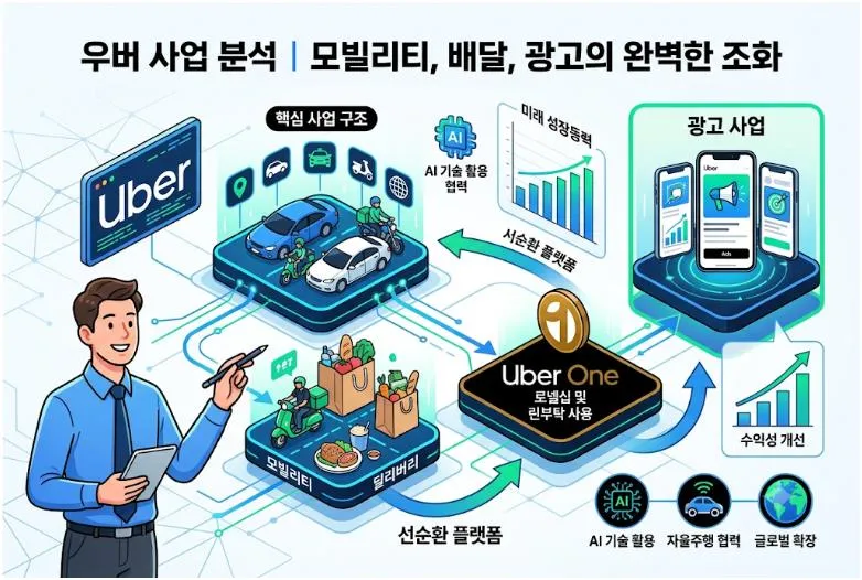 우버 사업 분석 모빌리티 배달 광고 Uber One 플랫폼 구조