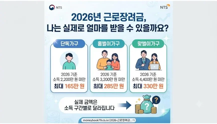 2026 근로장려금 지급액 계산 단독가구 홑벌이가구 맞벌이가구 최대 지급액