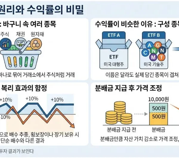 ETF 투자 원리와 수익률을 설명하는 이미지