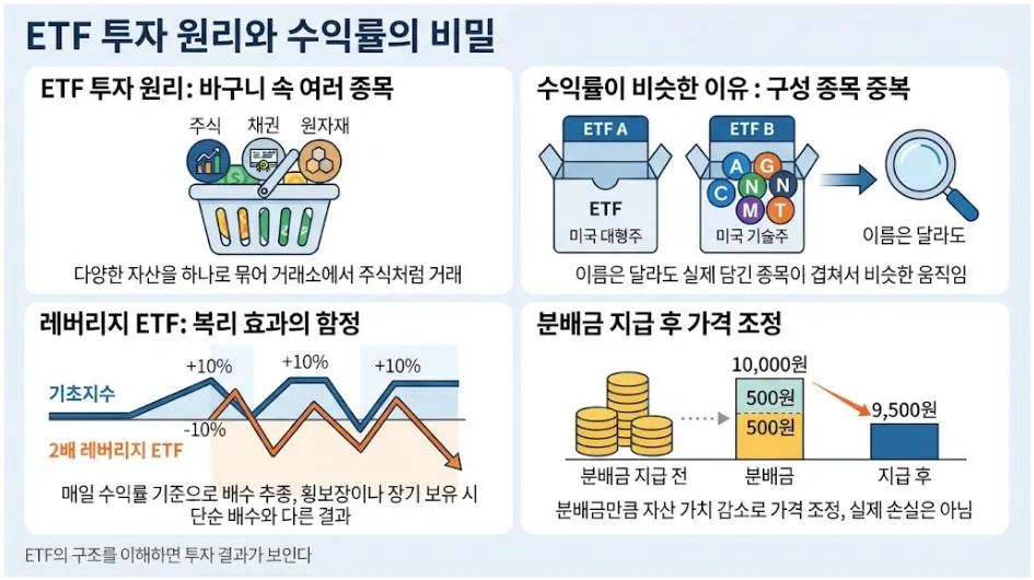 ETF 투자 원리와 수익률을 설명하는 이미지