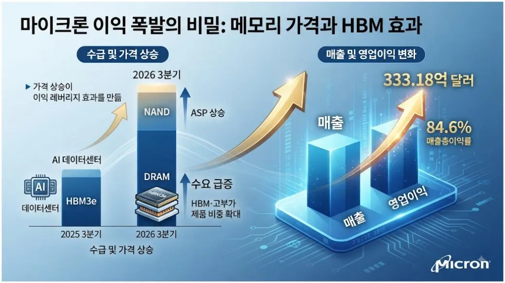 마이크론 테크놀로지 재무 분석 DRAM HBM 가격 상승과 영업이익 변화