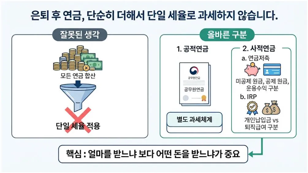 은퇴 후 연금 세금 공무원연금 연금저축 IRP 과세구조 비교