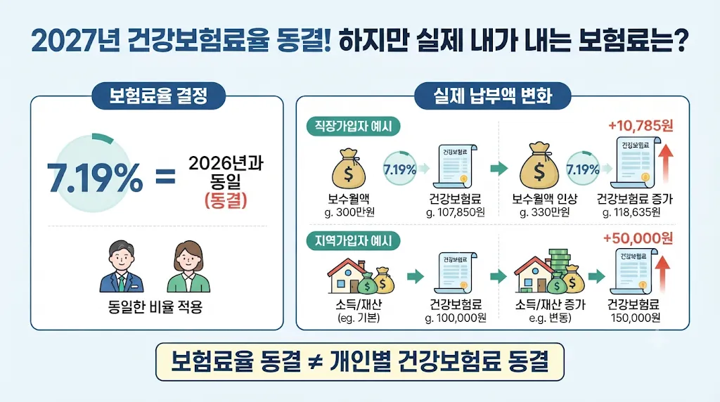 2027 건강보험료 7.19% 동결과 실제 보험료 변화