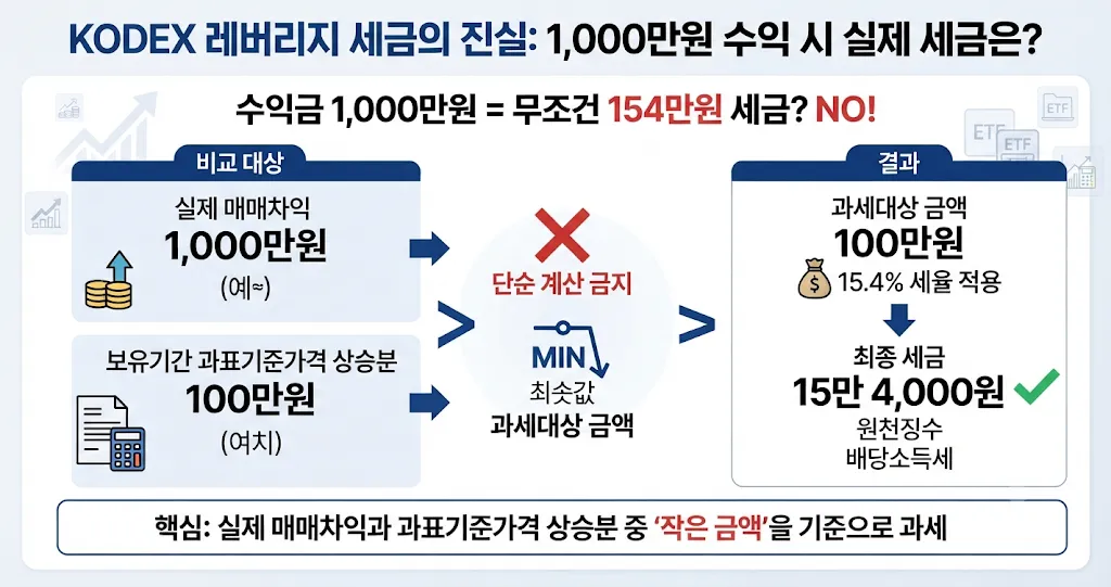 KODEX 레버리지 세금 15.4%와 매매차익 과표기준가격 계산
