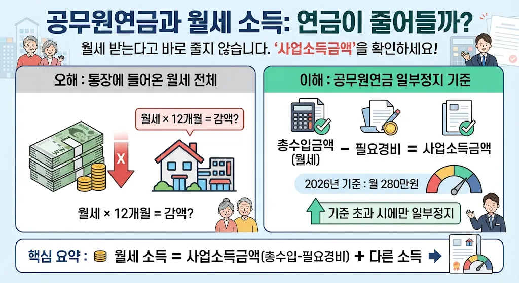 공무원연금 월세 임대소득 감액 기준과 사업소득금액 계산