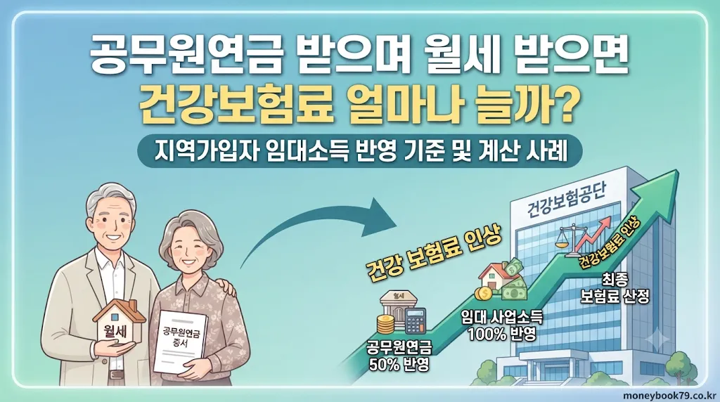 공무원연금 받으며 월세 받으면 건강보험료 얼마나 늘어나는지 보여주는 임대소득 계산 이미지