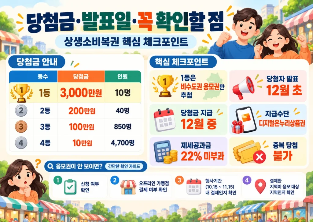 2026 상생소비복권 당첨금 1등 3000만원부터 4등 10만원까지 당첨 인원과 12월 발표 일정
