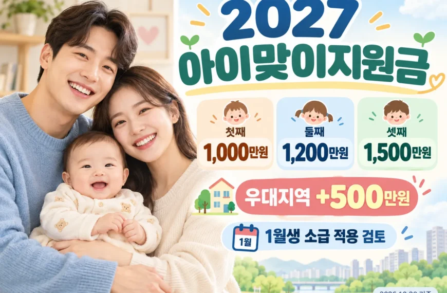 2027 아이맞이지원금 첫째 1000만원 둘째 1200만원 셋째 1500만원 및 우대지역 추가 지원 안내