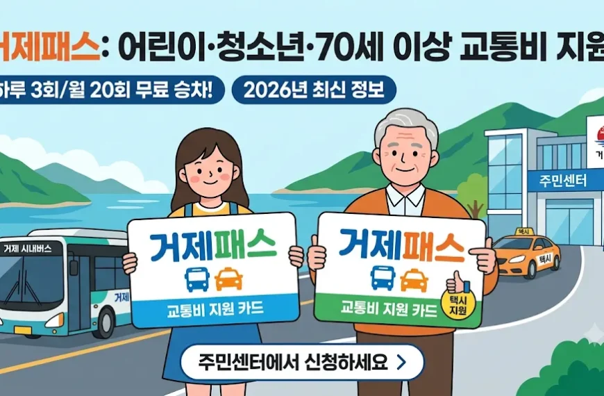거제패스 카드 신청방법과 대상자 안내, 어린이·청소년 하루 3회 및 70세 이상 월 20회 무료 버스 이용