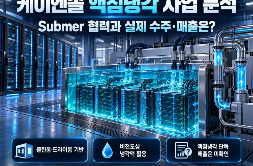 케이엔솔 액침냉각 사업과 Submer 협력, AI 데이터센터 서버 냉각 시스템을 표현한 인포그래픽