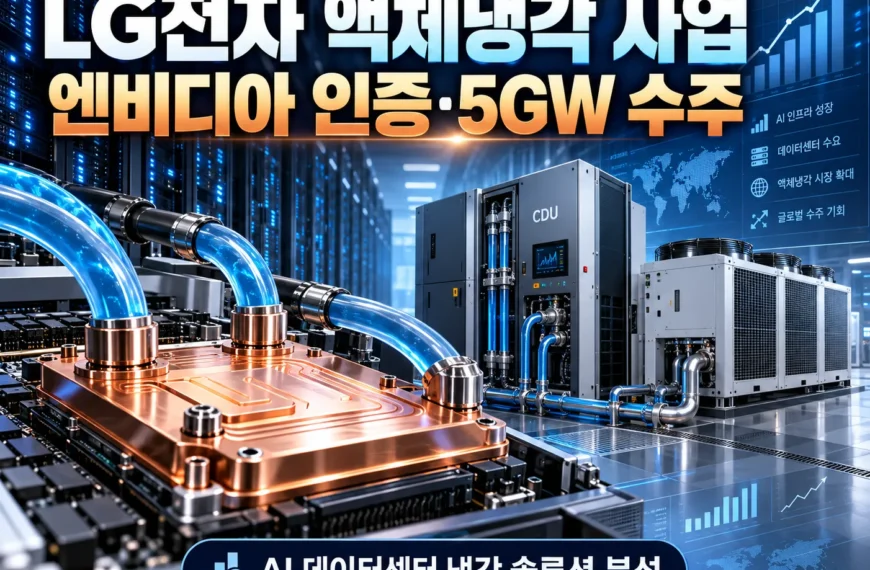 LG전자 액체냉각 사업 분석을 위한 AI 데이터센터 콜드플레이트·CDU·칠러 이미지, 엔비디아 인증과 5GW 공급계약 안내