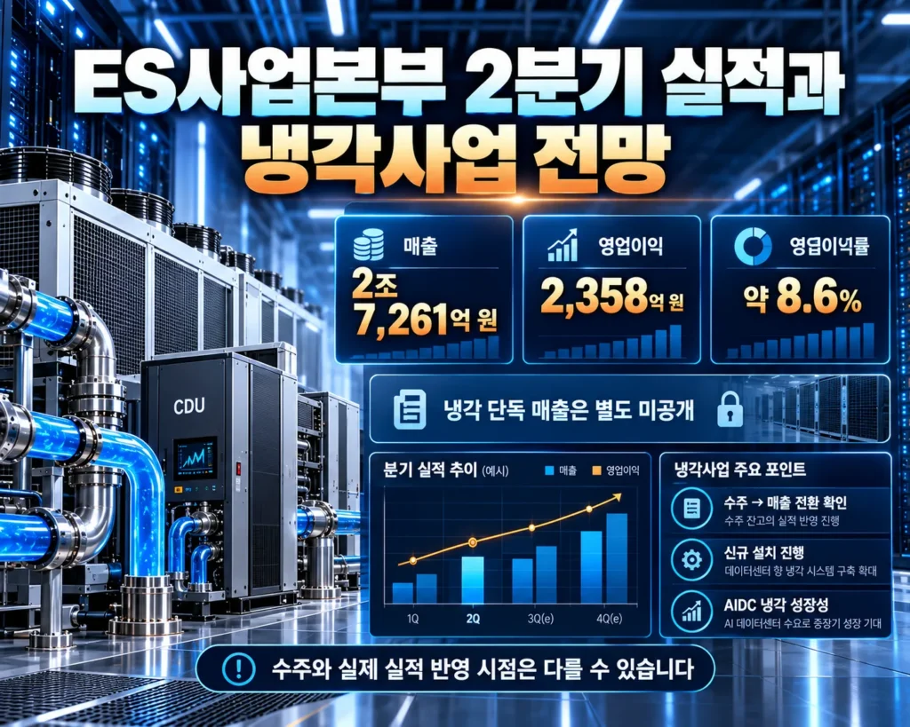 LG전자 ES사업본부 2026년 2분기 매출 2조 7261억 원, 영업이익 2358억 원, 영업이익률 약 8.6% 분석