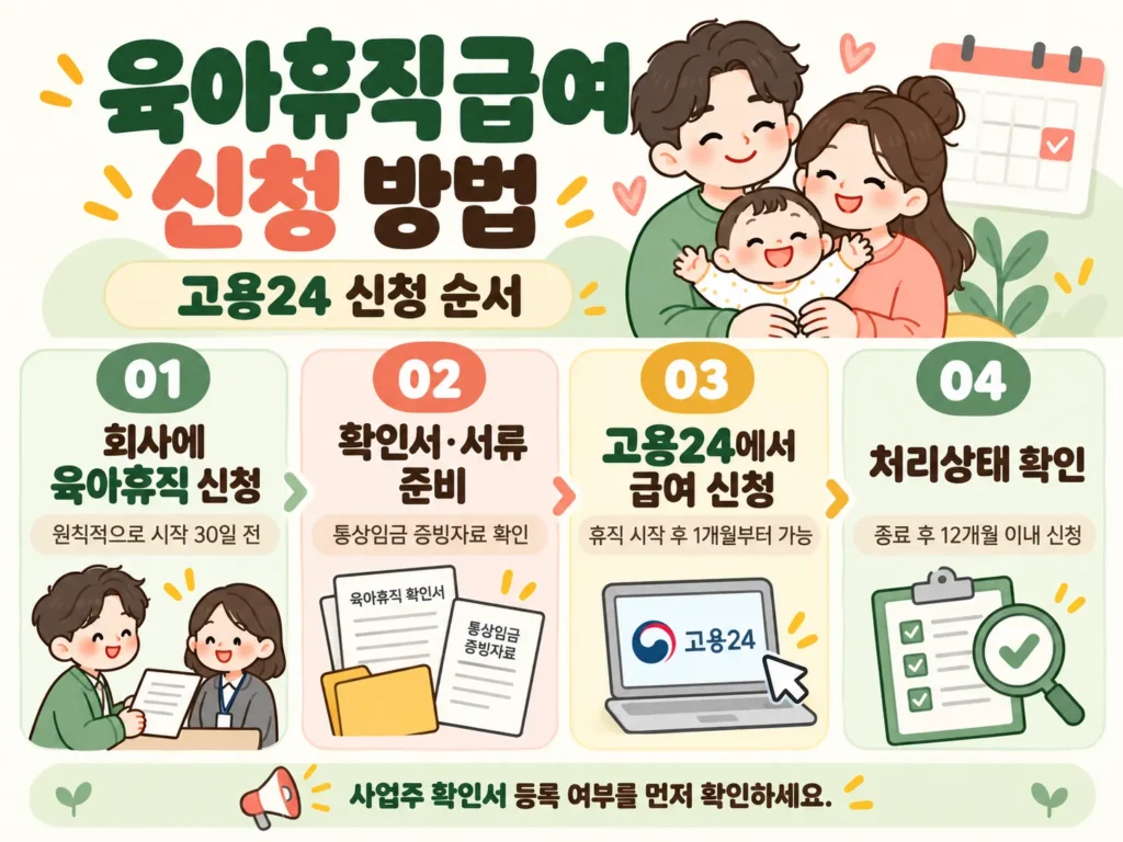 고용24 육아휴직 급여 신청방법 4단계와 필요서류, 신청기한 안내