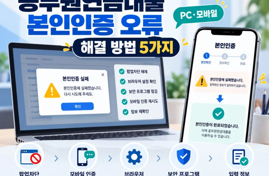 공무원연금대출 본인인증 오류 해결 방법 5가지와 PC 모바일 인증 점검 안내